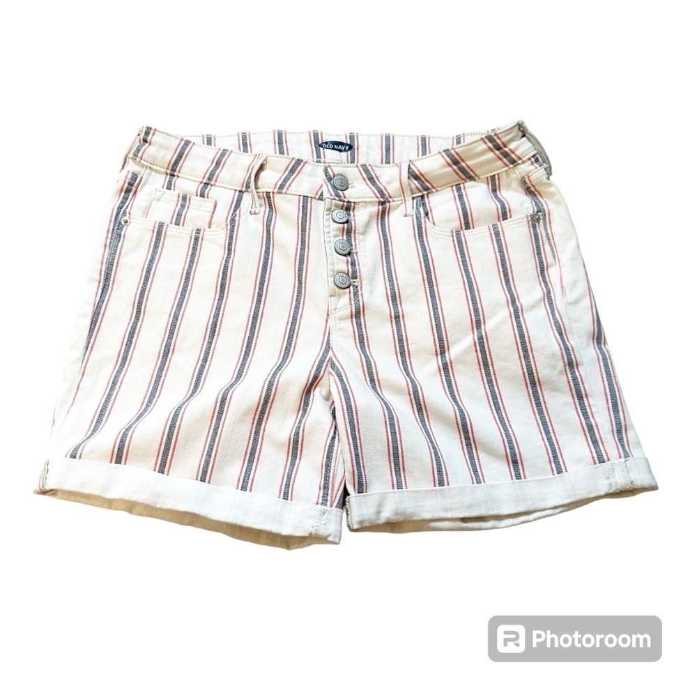 Old Navy Sz 12 Red White & Blue Button Fly Denim Shorts High Waste Stretch